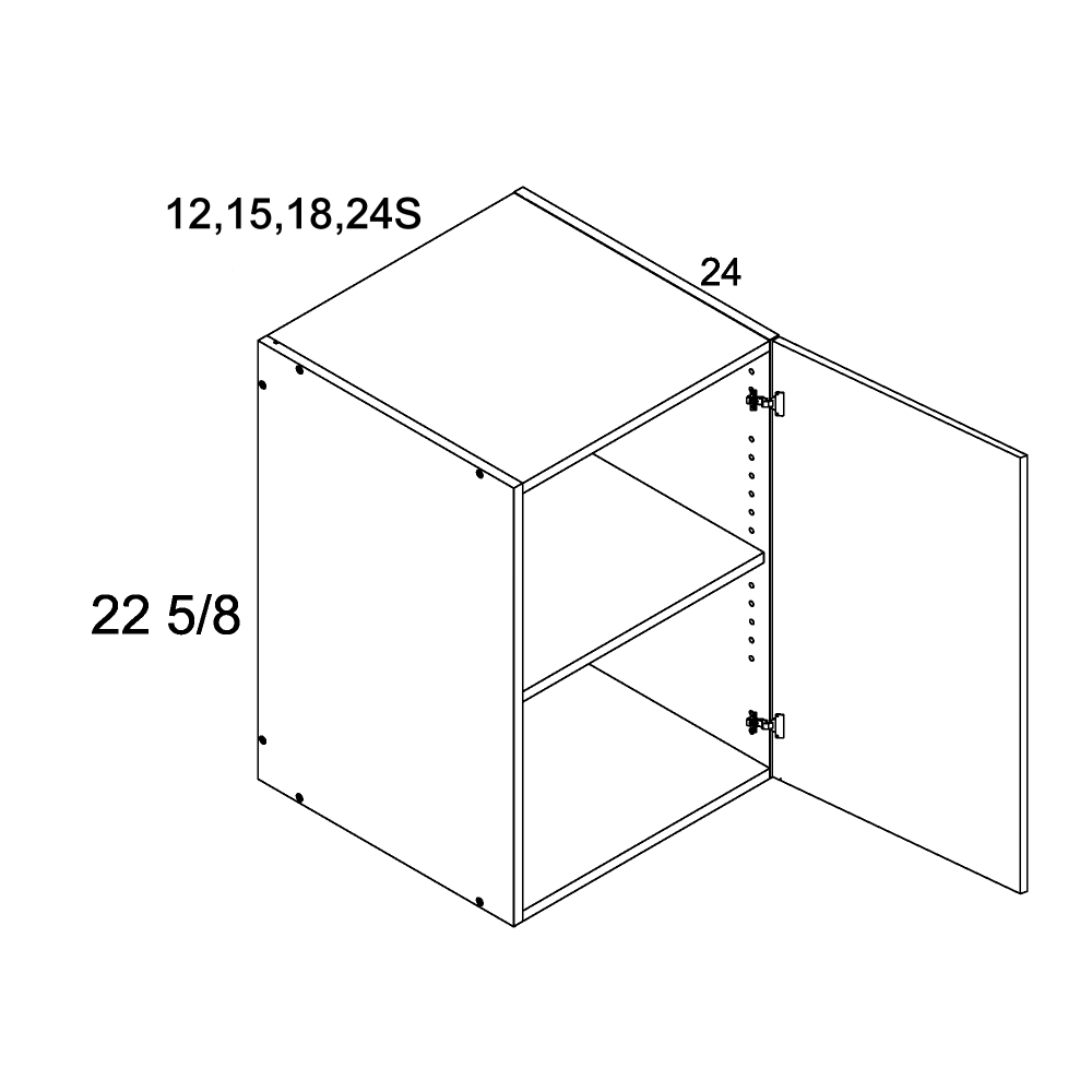 Palermo Gloss White 24"D One Door Wall Stacker Cabinet - 12"W x 22-5/8"H x 24"D -1D-1S cabinet diagram