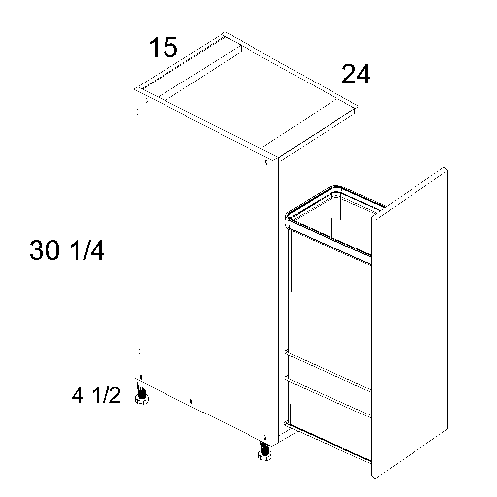 Cabinet diagram — Full Height Door Base with Single Trash Can Pullout – B15FHTCPO