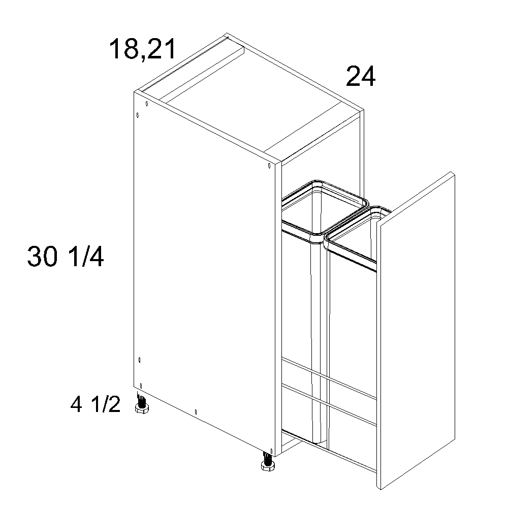 Cabinet diagram — Full Height Door Base with Double Trash Can Pullout – B18FHTCPO