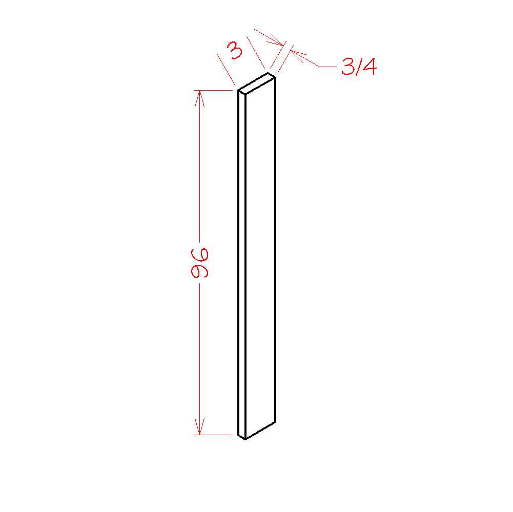 Essence Oak 3"W Tall Filler - 3"W x 96"H x 3/4"D diagram