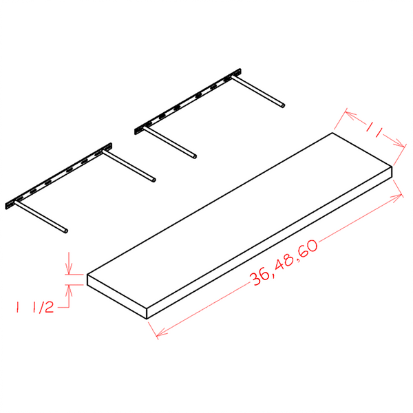 ANTIQUE WHITE FLOATING SHELF - 60"W X 1.5"H X 11"D (MAX WEIGHT: 25 LBS) (SA, CW) – Antique White-FS60 diagram