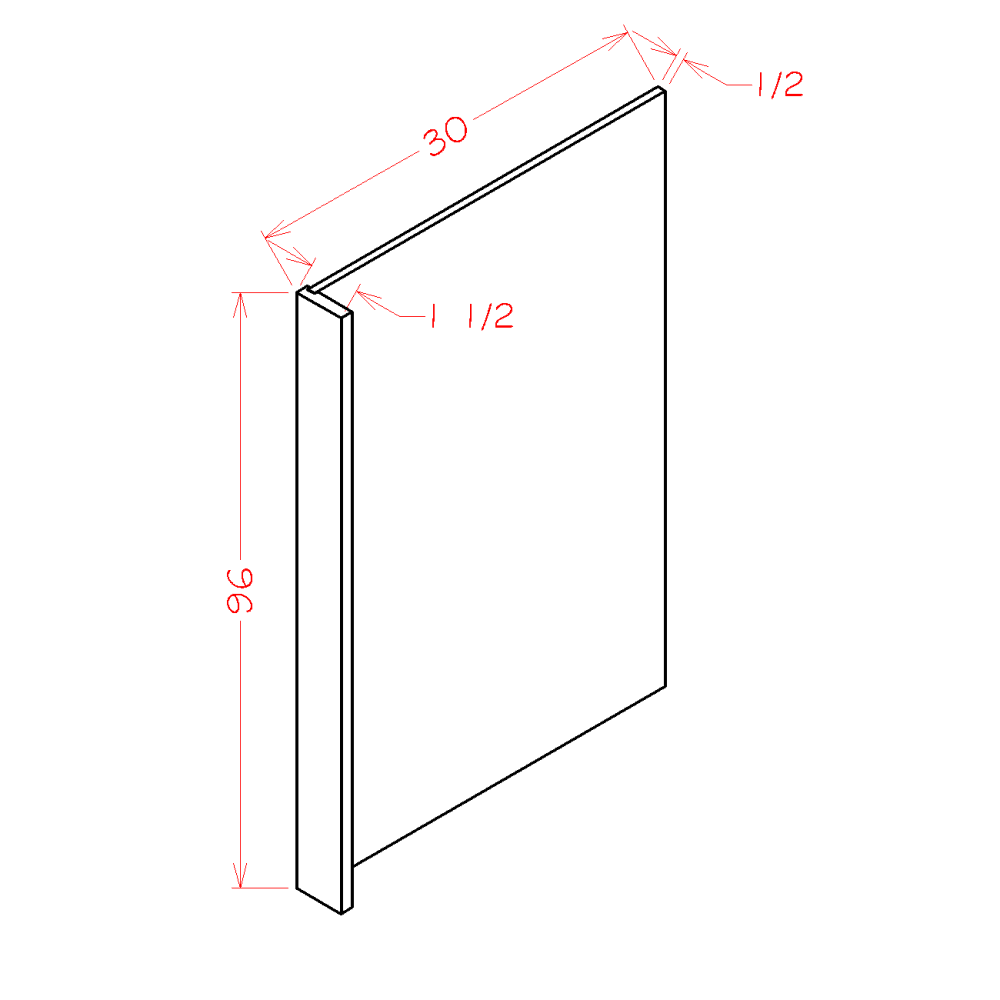 Essence Oak Refrigerator End Panel - 1-1/2""W x 96"H x 30"D (Panel Width 1/2") diagram