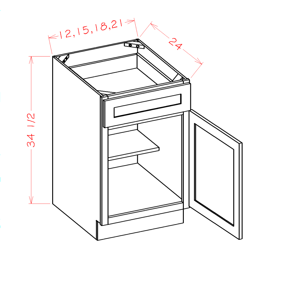 Shaker Grey Base Cabinet 18 in – SG-B18 cabinet diagram