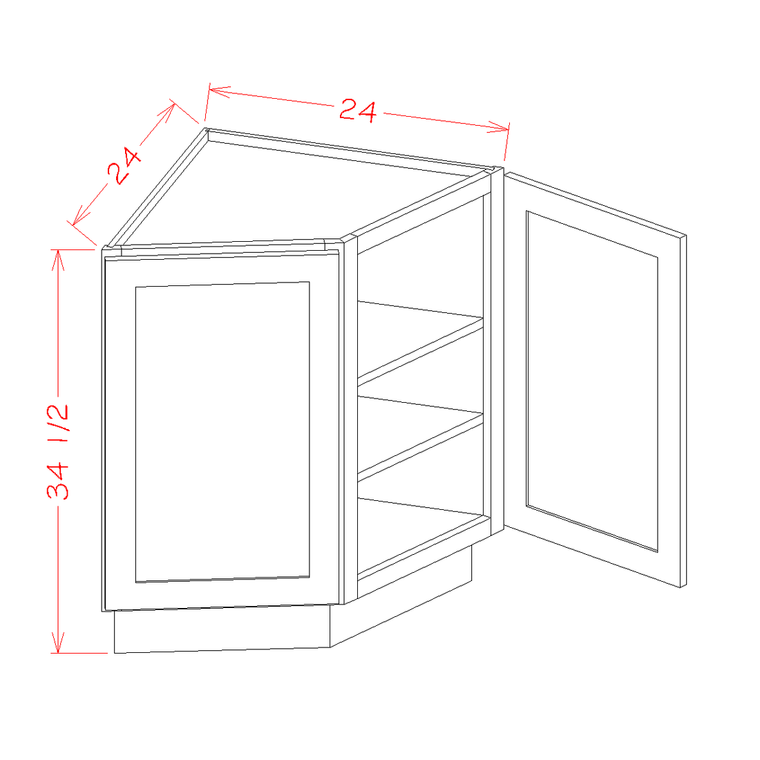 Base End Cabinet cabinet diagram, Shaker Antique White SA-BEC24