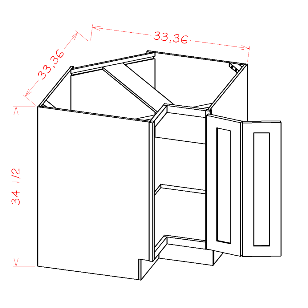 Base Easy Reach Cabinets cabinet diagram, Shaker Black SB-BER36
