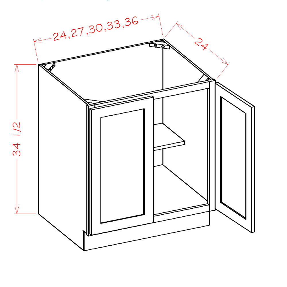 Double Full Height Door Bases cabinet diagram, Shaker Black SB-B30FH