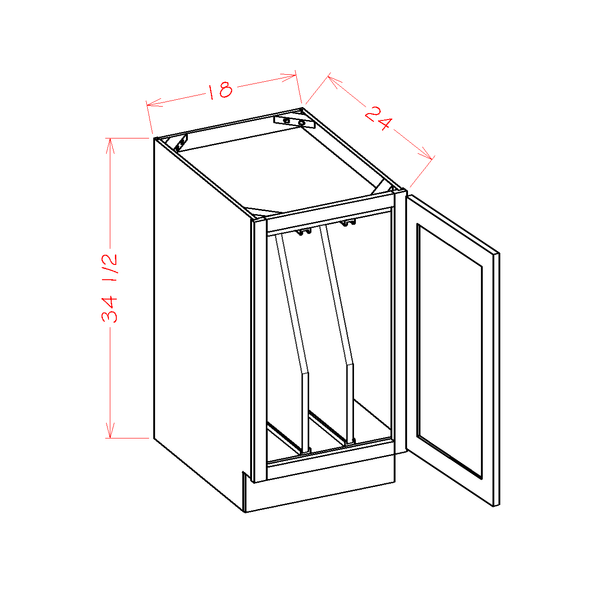 Full Height Door Tray Divider Base Kits cabinet diagram, Shaker White SW-B18FHTD