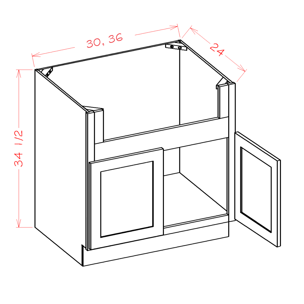 Farm Sink Bases cabinet diagram, Shaker Cinder SC-FSB30