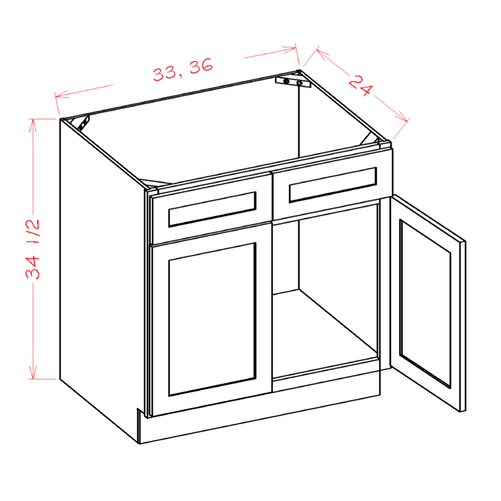 Sink Bases with Double False Drawer Front cabinet diagram, Shaker White SW-SB33