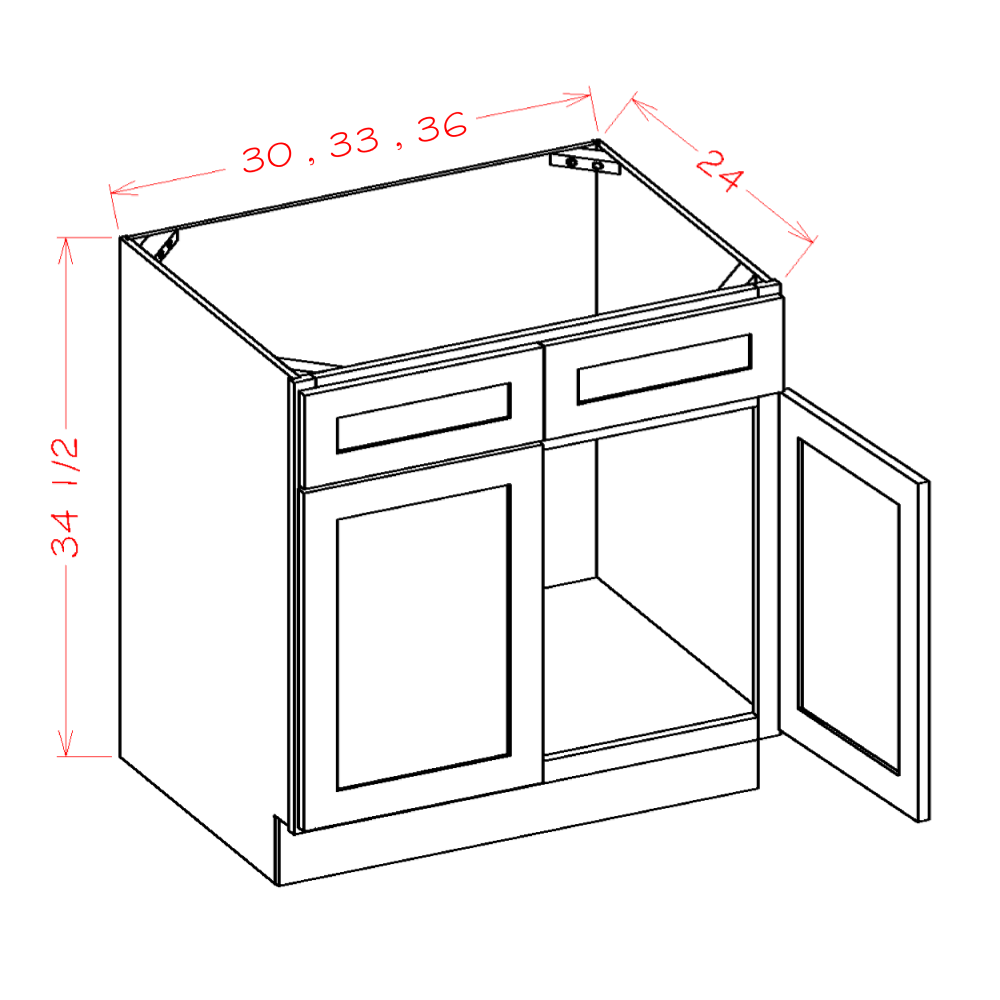 Haven Dune Sink Base Cabinet - 36"W x 34-1/2"H x 24"D -2D-2FDR — cabinet dimension diagram