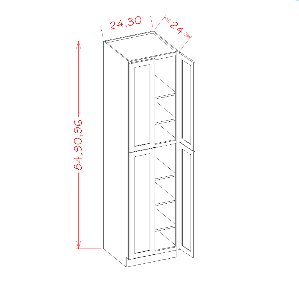 Four Door Utility Cabinets cabinet diagram, Shaker Dove SD-U309624