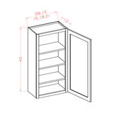 Shaker Sky SS-W1242 representative wall cabinet diagram, 12 W × 42 H × 12 D inches, one door, 3 adjustable shelves