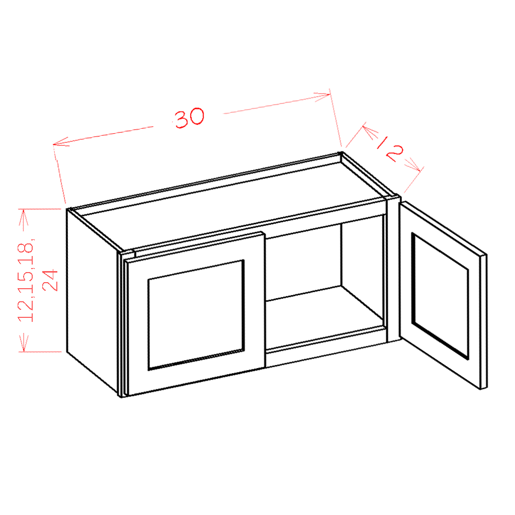 12" High Bridge Cabinets cabinet diagram, Shaker Cinder SC-W3012
