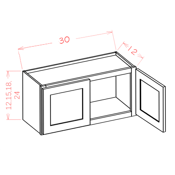 12" High Bridge Cabinets cabinet diagram, Shaker White SW-W3612