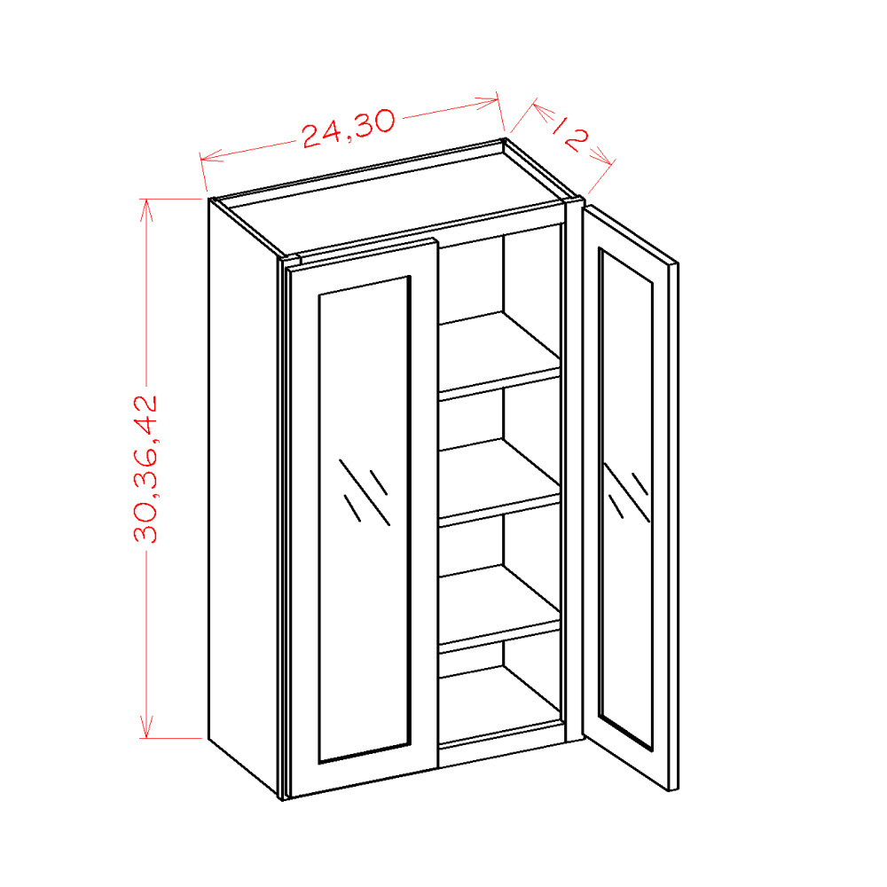 Oxford Cashmere Wall Glass Door Cabinet With Finished Interior - 30"W x 30"H x 12"D-2D-2S