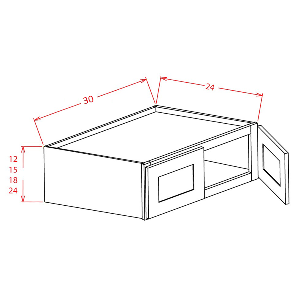 12" High Wall Refrigerator Cabinets cabinet diagram, Shaker Cinder SC-W301224