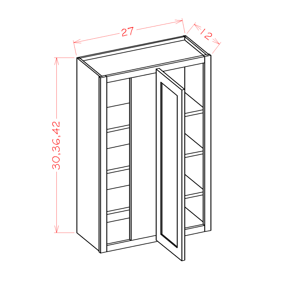 Shaker Grey Wall Blind Corner Cabinet - 27"W x 36"H x 12"D -1D-2S diagram