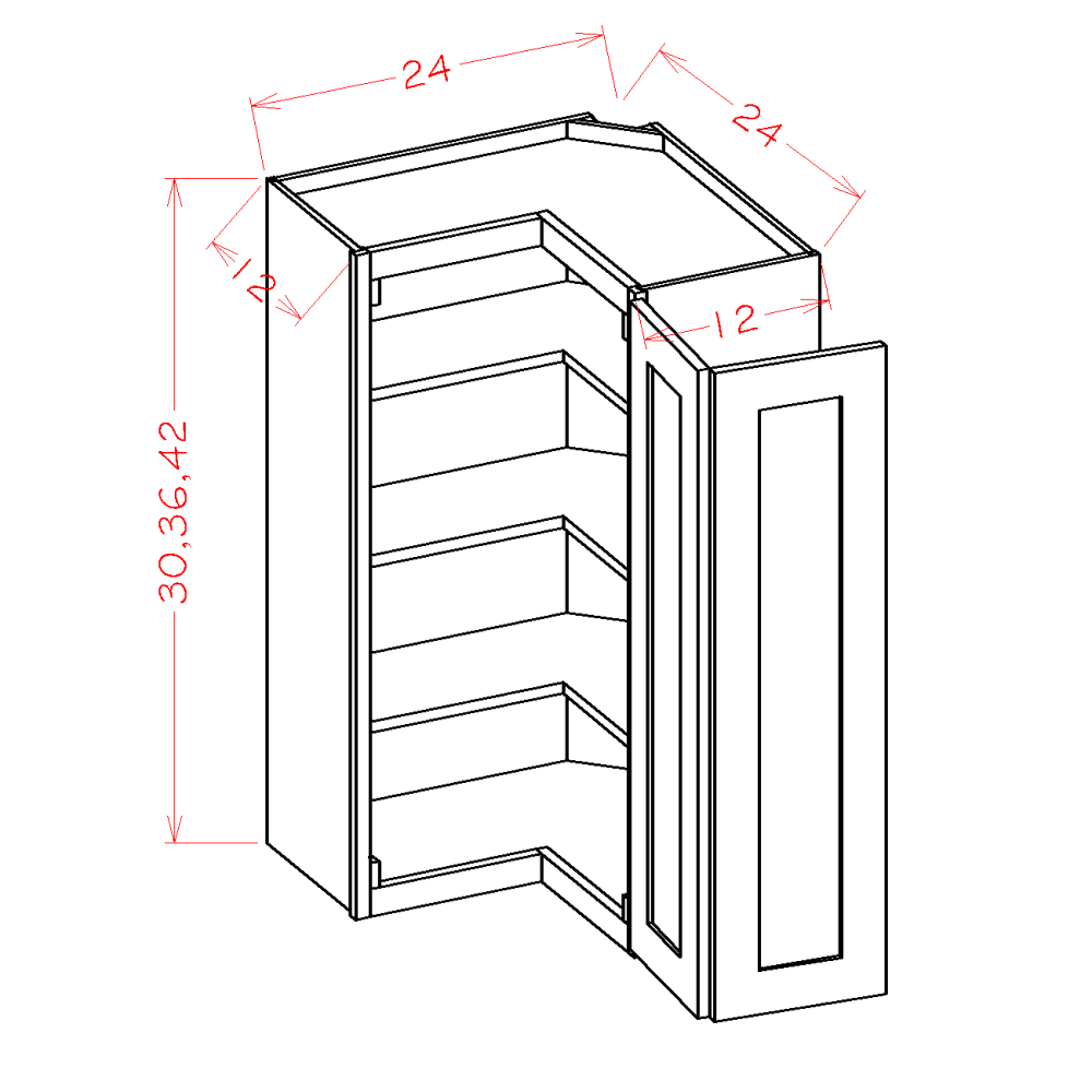 Shaker Essence Oak Wall Easy Reach Cabinet - 24"W x 30"H x 12"D -1D-2S cabinet diagram