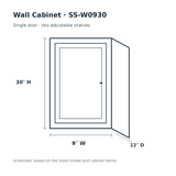 Shaker Sky SS-W0930 cabinet schematic, 9 by 30 by 12 inches