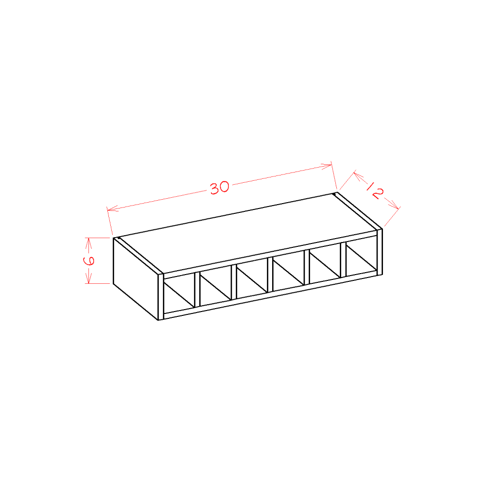 Unfinished Wall Wine Cubby - 30"W x 6"H x 12"D diagram